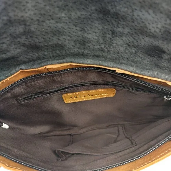 Akira Black Label Tan Leather Ruffled Clutch Purse w/Strap Small - Picture 6 of 13